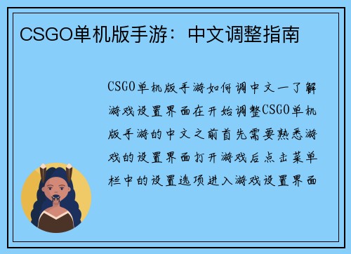 CSGO单机版手游：中文调整指南